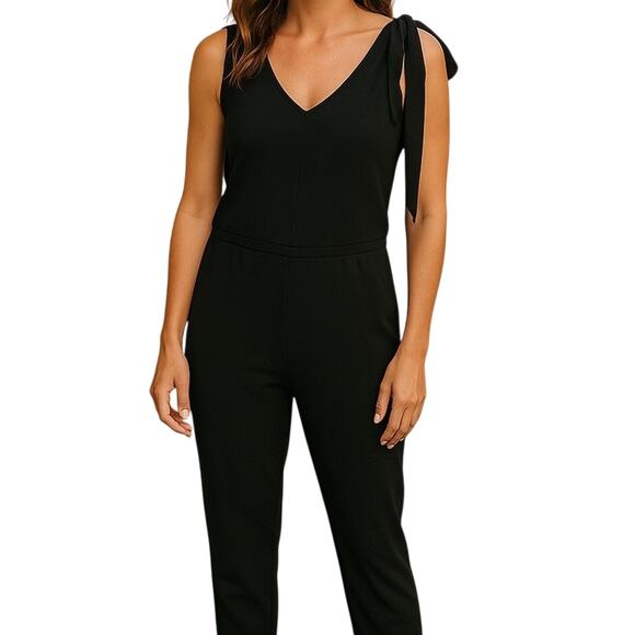 Anthropologie Daily Ritual Black Jumpsuit Self Tie Accent Shoulder Size XS - Picture 1 of 11